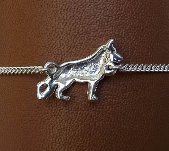 Small Sterling Silver German Shepherd Dog Standing Study Anklet