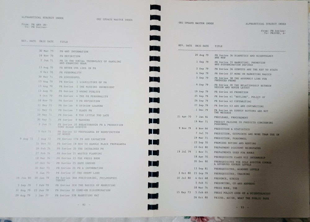 Scientology's OEC Update Master Index