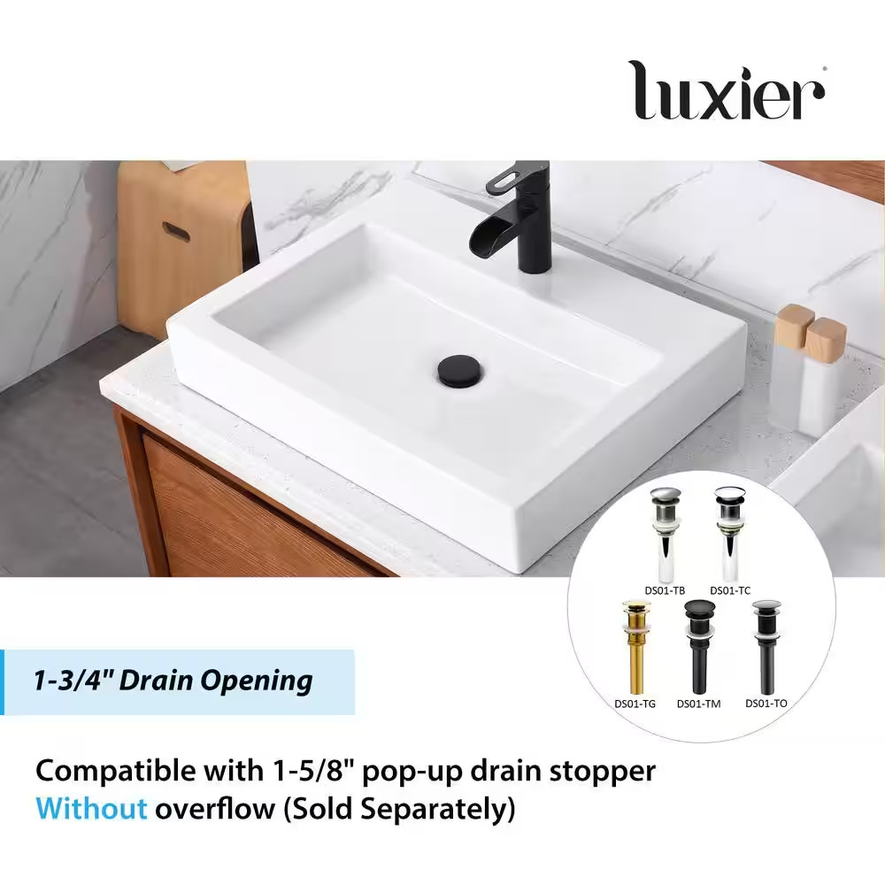 Modern 24 In. Rectangular Bathroom Ceramic Vessel Sink in White