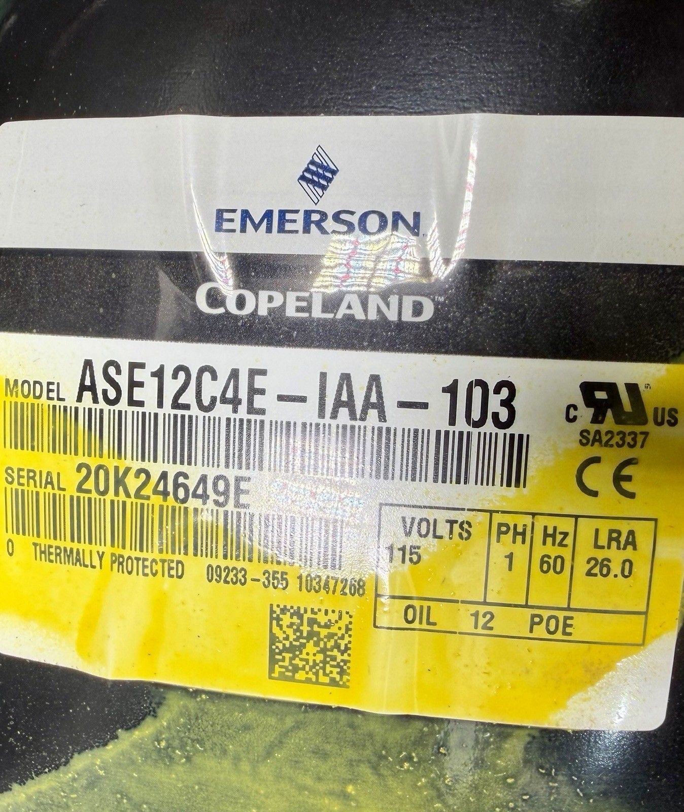 Copeland M6EM-0020-IAA-028 Condensing Unit R404A, 1/6 HP, 115V, ASE12C4E-IAA-103