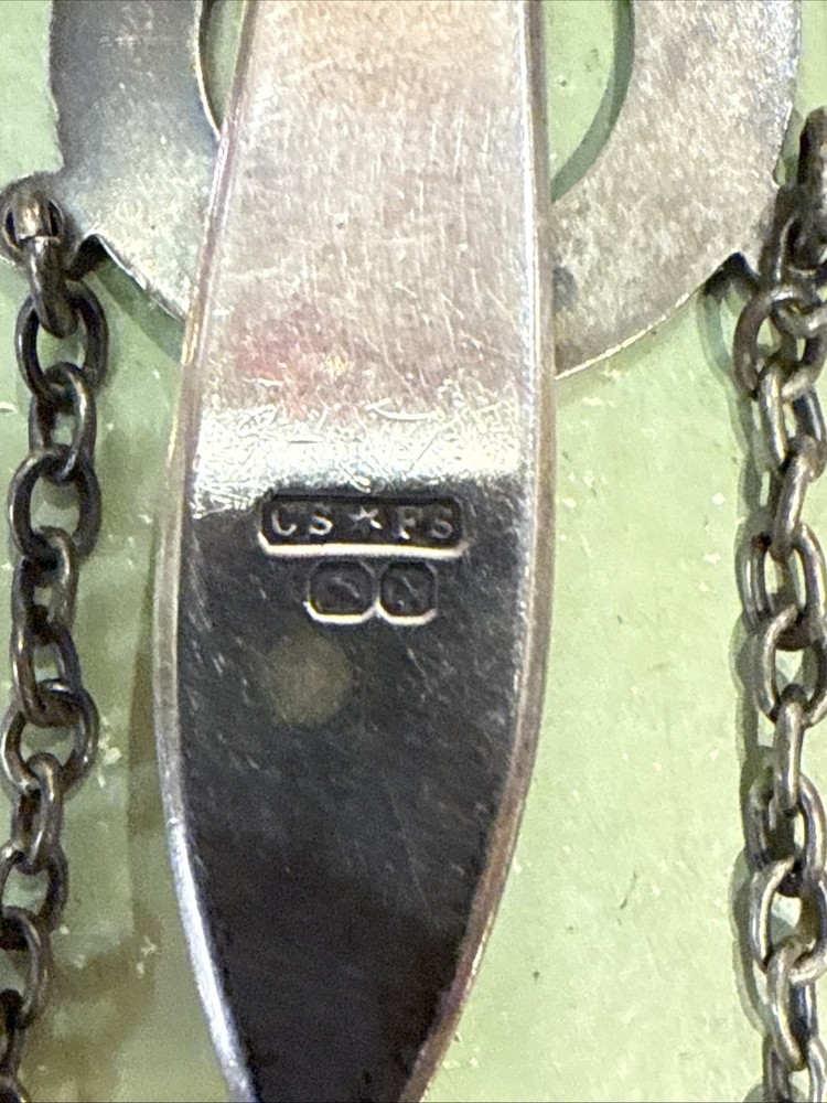 Victorian sterling silver & leather spectacles holder with Chatelaine hook