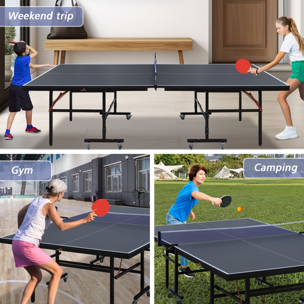 9 Ft Mid Size Table Tennis Table Set,Foldable Ping Pong Table,Single Player Game