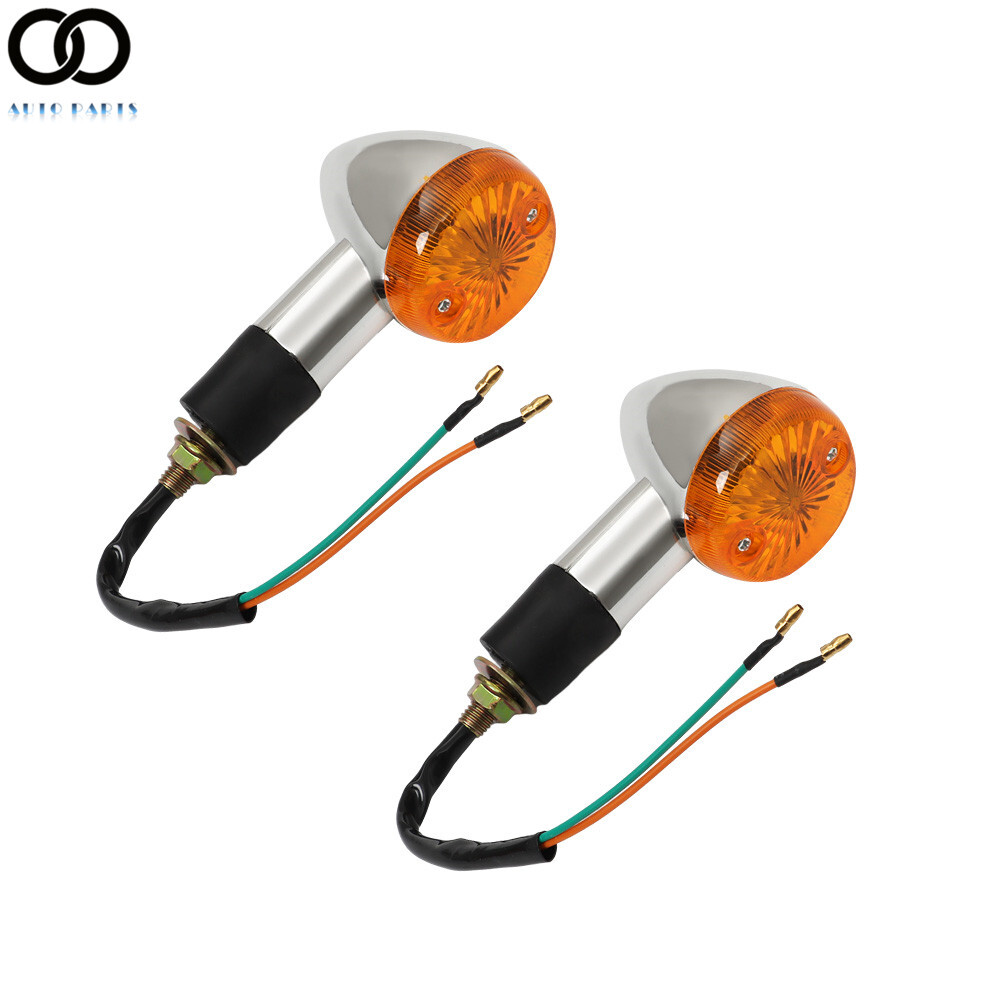 2×Chrome Amber Front Rear Turn Signal Blinker Indicator Light For Motorcycle