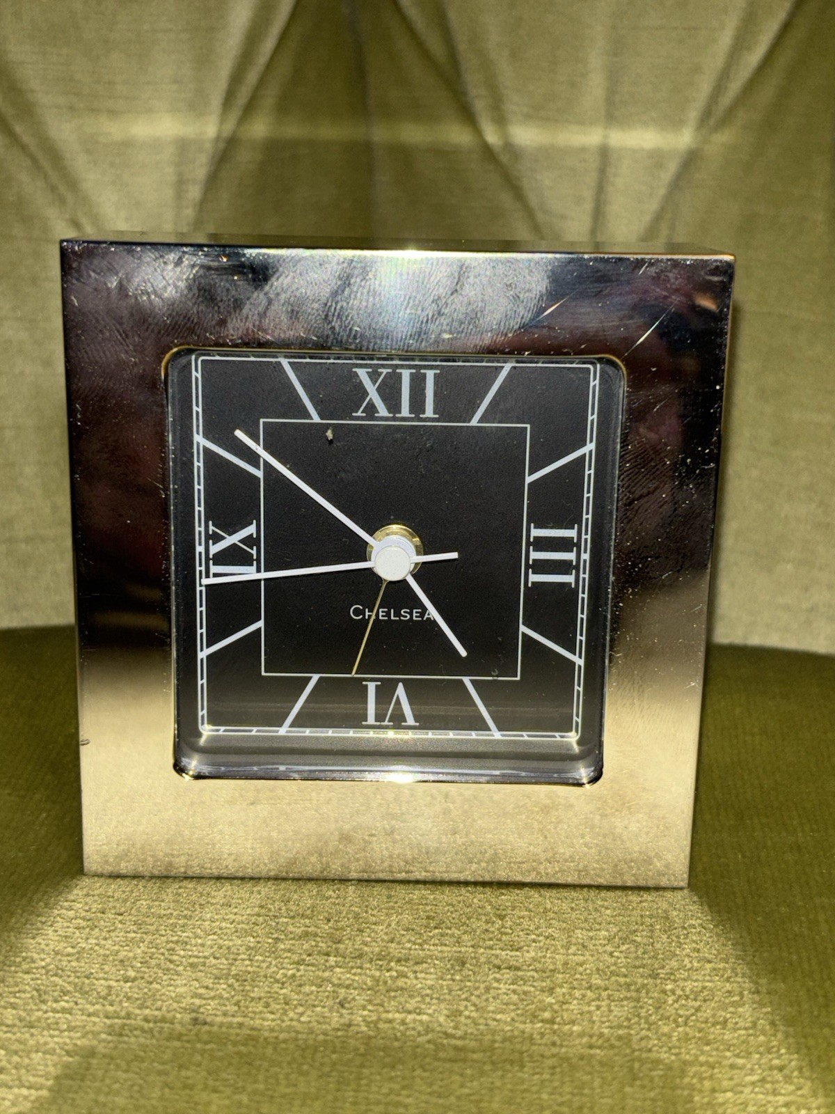 Chelsea Polished Nickle Art Deco Desk Alarm Clock German Quartz Movment 3"