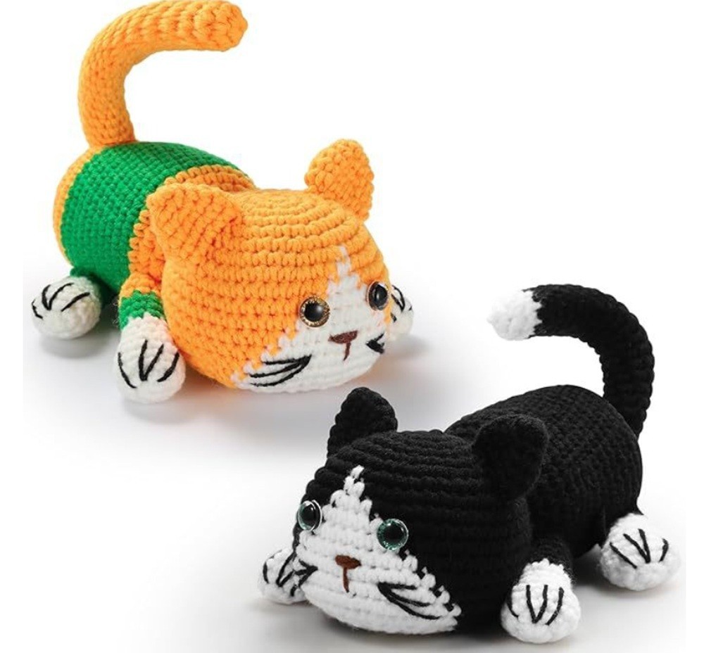 Cat Crochet Kit 2 Pack for Beginners Amigurumi DIY Set with Video Tutorial