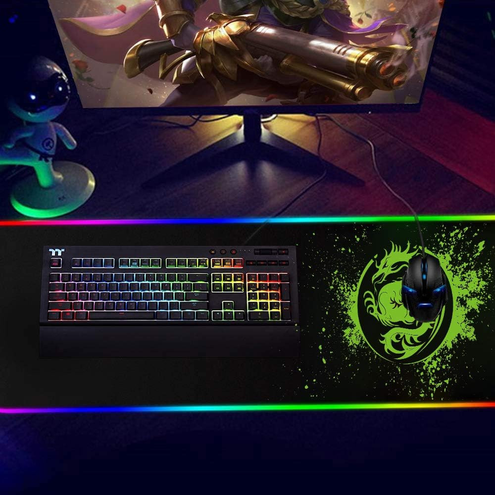 Large Anime Dragon Keyboard Mat - 15 Light Modes, High Performance, Extended Mou