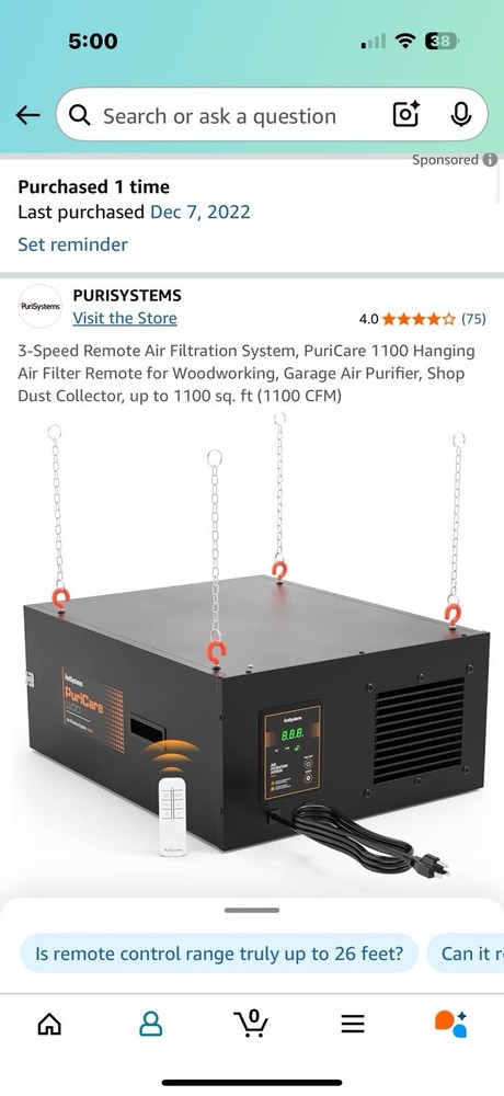 Air Filtration System 3 Speed Remote Controlled Removes Filter Dust Work