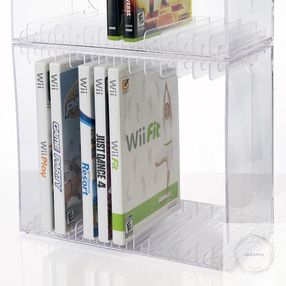 Stackable Clear Plastic DVD Organizer with Rubber Feet Rectangular Holder Perfec