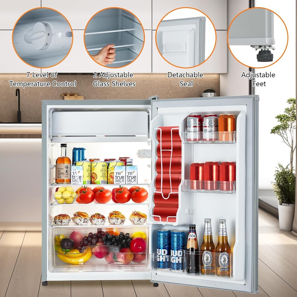 122L Compact Refrigerator W/ Freezer, 7-Level Temp Control & Easy-Clean Interior