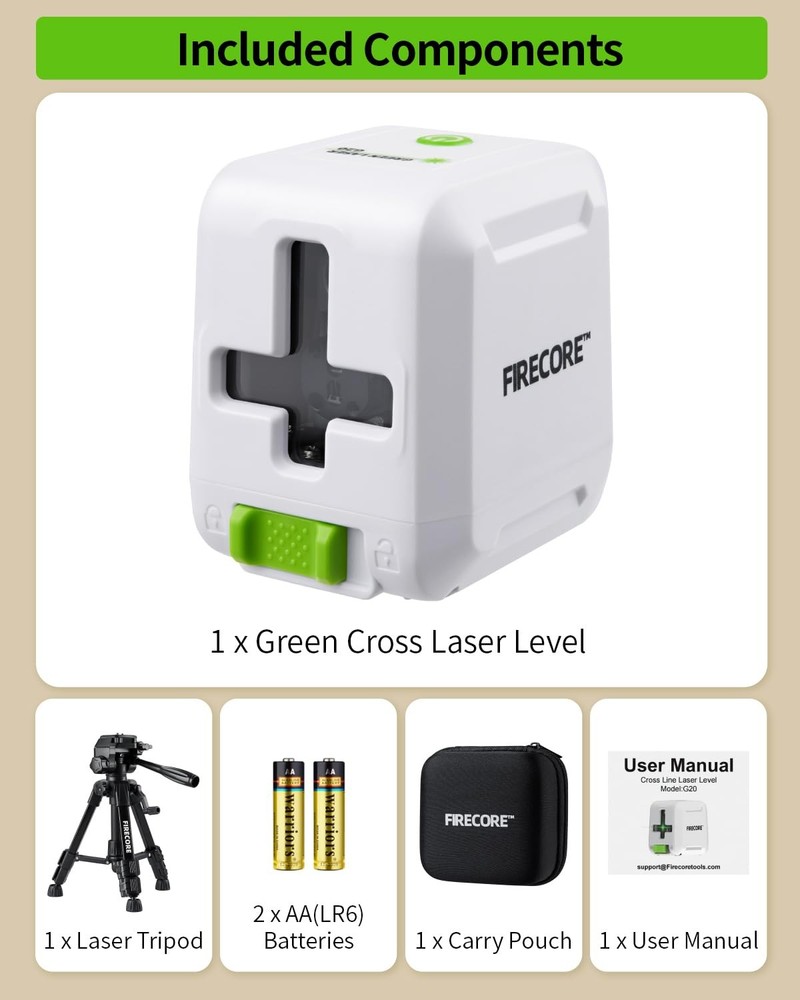 Firecore Laser Level with Tripod, Self Leveling Green Beam