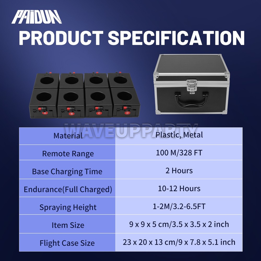 PAIDUN 8PCS Mini Cold Spark Machine Base Remote Control Case Set Firework Effect