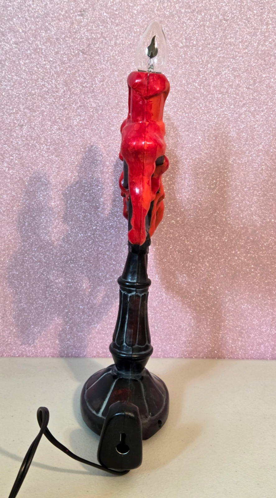Vintage Gemmy Halloween Flicker Flame CANDELABRA Red Candles WORKS 13"