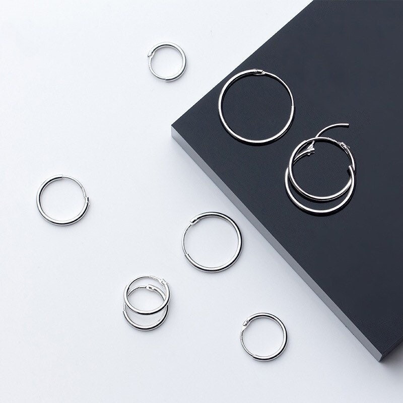 Solid 925 Silver Plain Hoops Earrings- Small Medium Sleep Wear Long Last Huggie