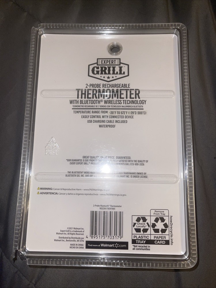Expert Grill Digital Bluetooth Rechargeable Meat Thermometer~ 2-Probe