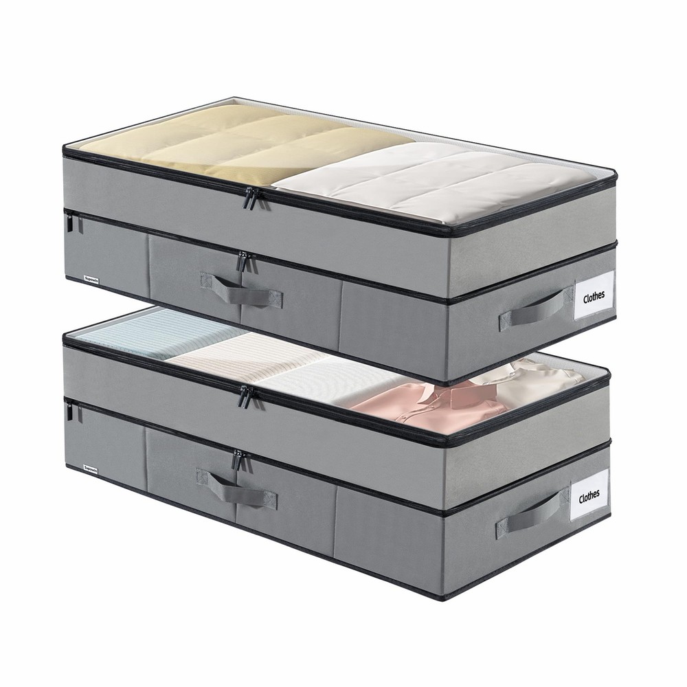Large Under Bed Storage Containers, 2-Pack Double Layer Underbed Storage Bins...