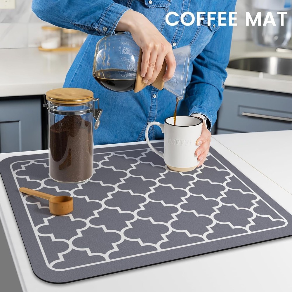WISELIFE Super Absorbent Dish Drying Mat 15x18 Grey