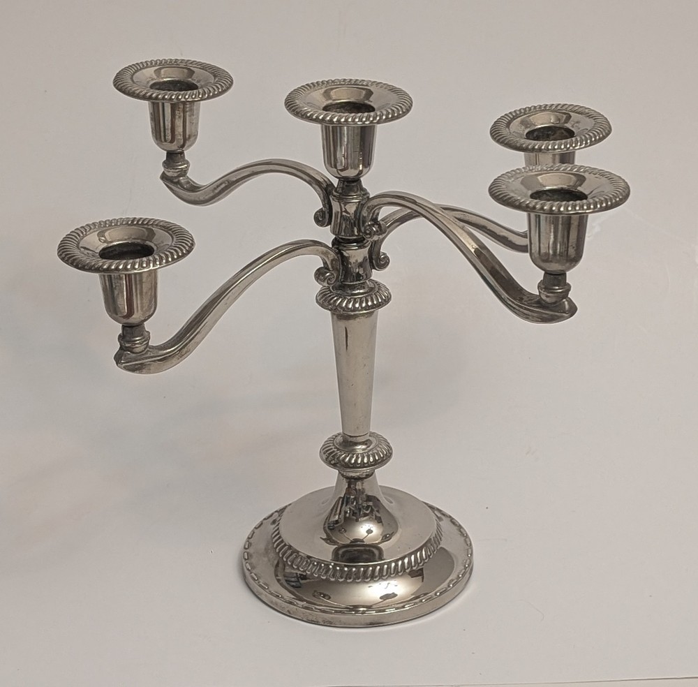 Vintage Silver Plate Adjustable Five Arm Candelabra