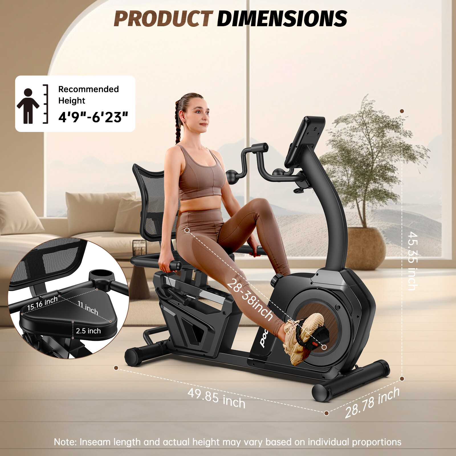 Magnetic Recumbent Exercise Bike, Stationary Bikes for Home with Arm Exerciser