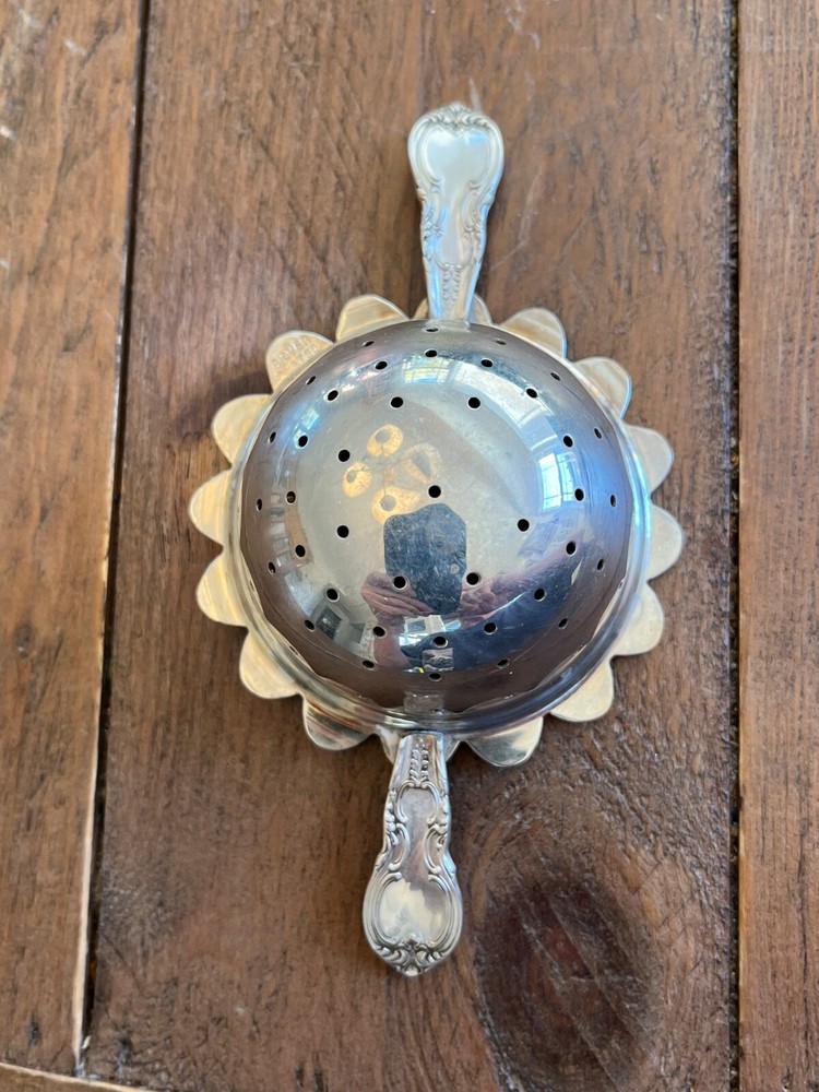 Silver Tea Strainer — with Attached Handles