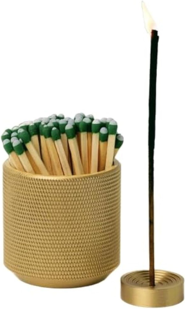 Match Holder with Striker - Bonus Incense - 100% Solid Brass Gold