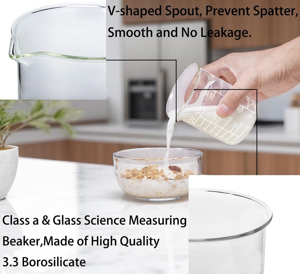 Ackers Etching Scale Glass Measuring Cup Set-V-Shaped 60ML/120ML/250ML, Clear
