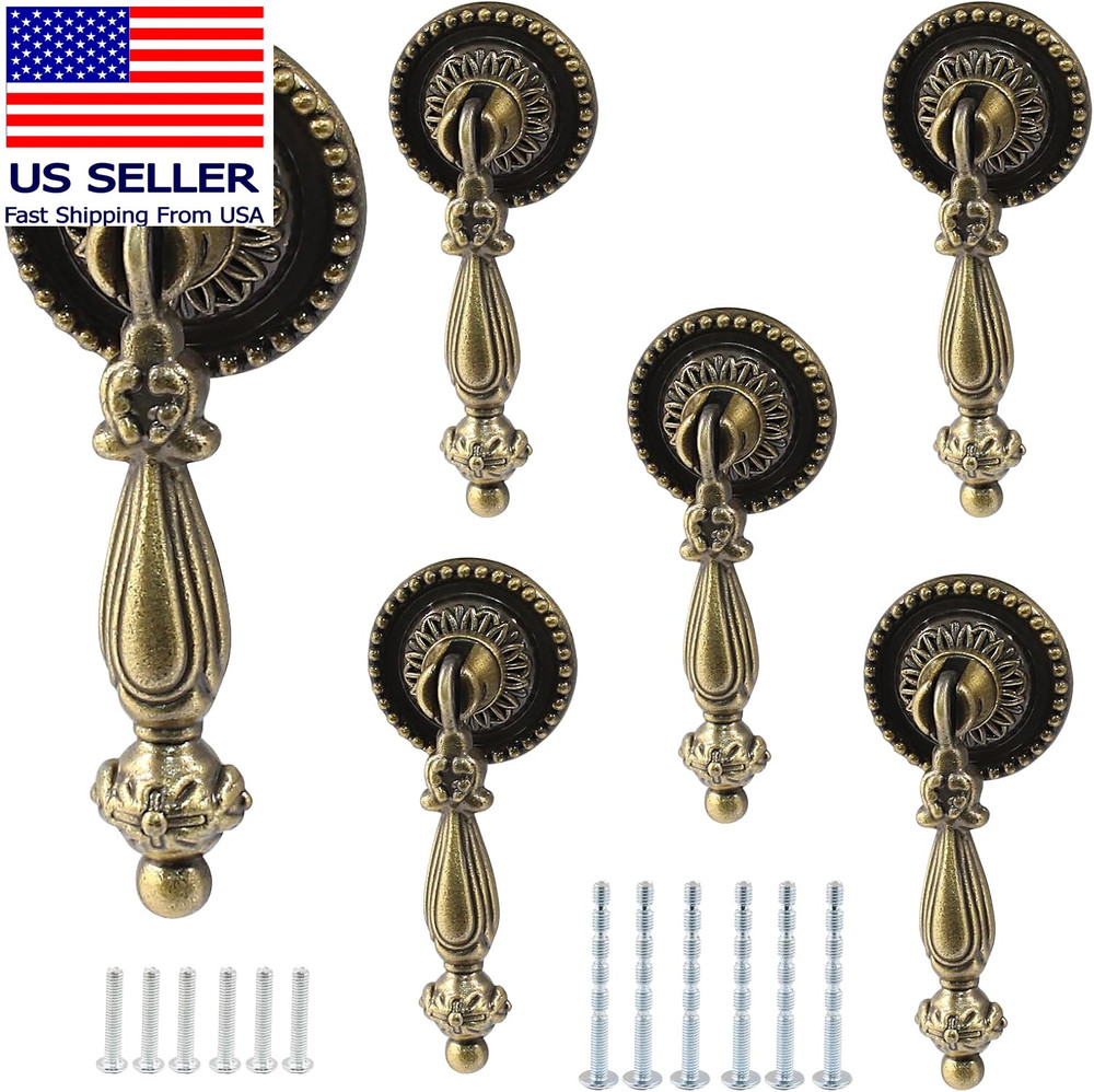 6PCS Antique Style Tear Drop Pulls - Vintage Cabinet Decorative Pull Handle Knob