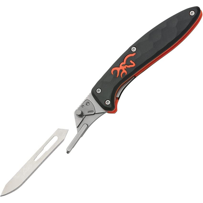 Browning Primal Scalpel 4" Replaceable Blade Black Rubber Folding Knife 3220431