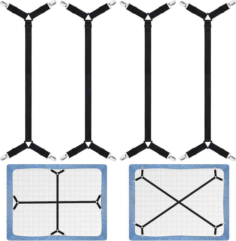 Bed Sheet Fasteners Straps - 4 Pack Adjustable Bed Sheet Holder Strap for Beddin
