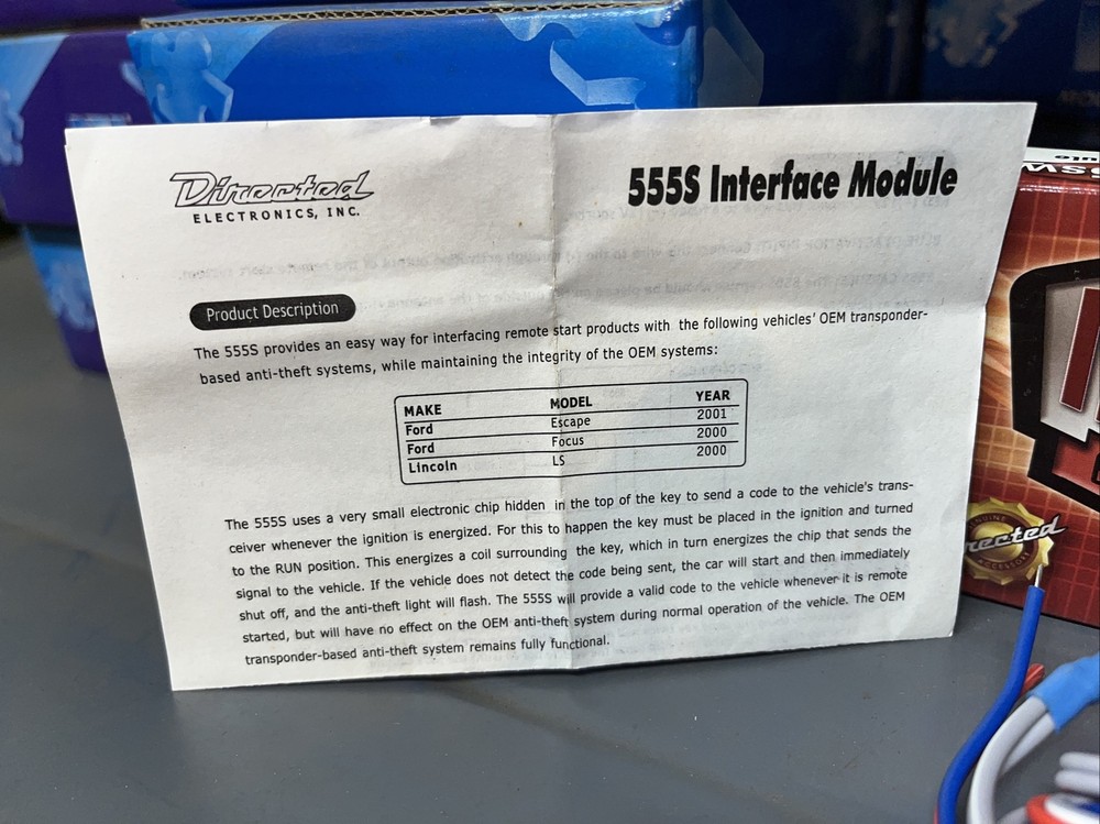 Directed Electronics 555SW Securilock Antitheft Bypass 01 Escape 00 Focus 00 LS