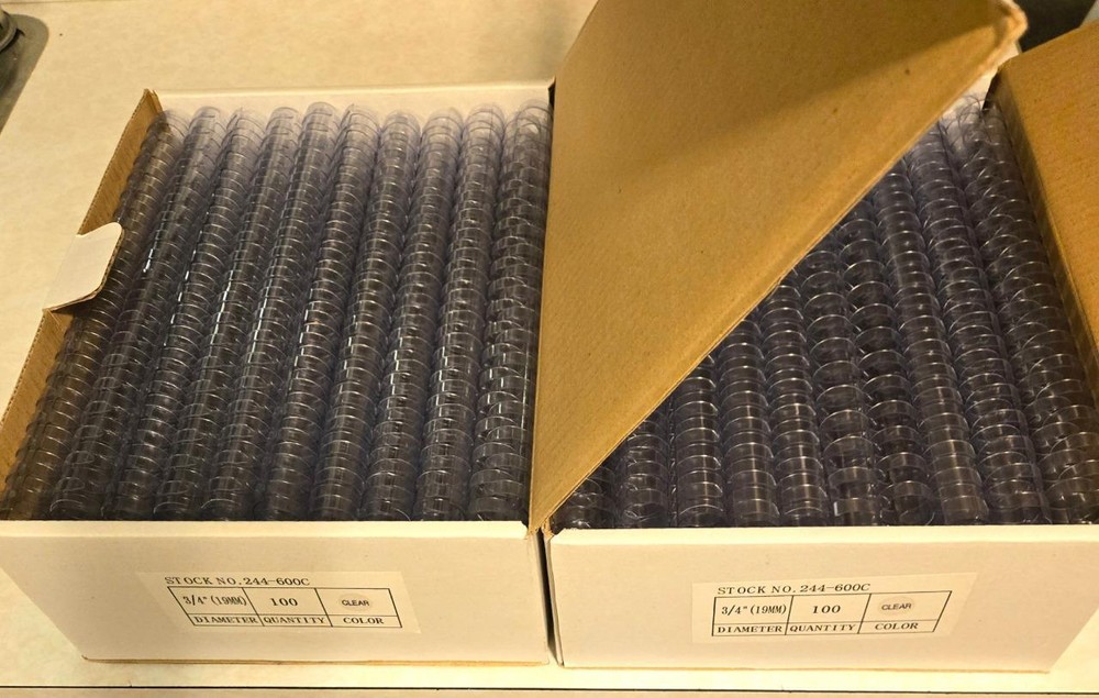 (200) CLEAR PLASTIC COMB BINDING SPINES 3/4" (19MM) diameter, 19 ring FREE SHIP