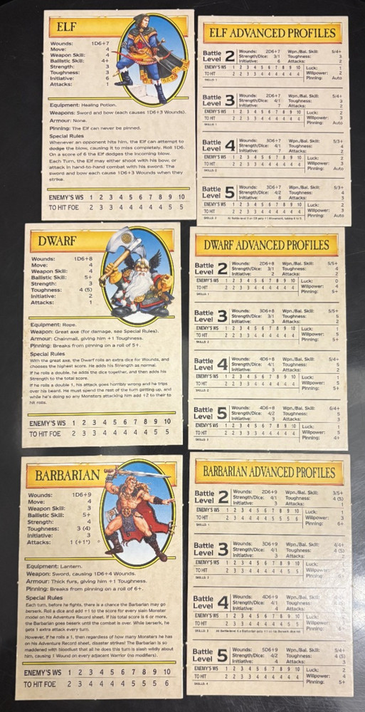 Warhammer Quest - 1995 Games Workshop Board Game - Extra Warrior & Battle Cards