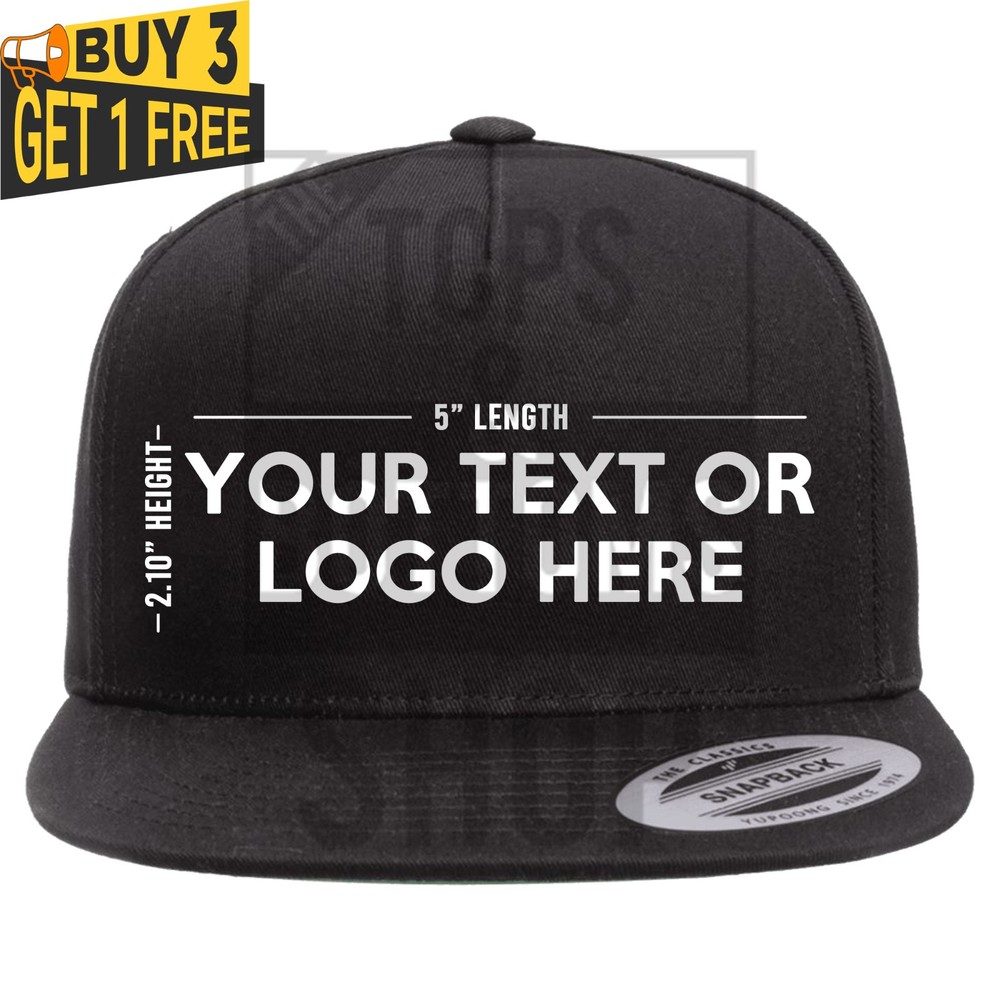 Custom Text or Logo Flat Bill Snapback Cap Add Your Own Personalized Text Hat