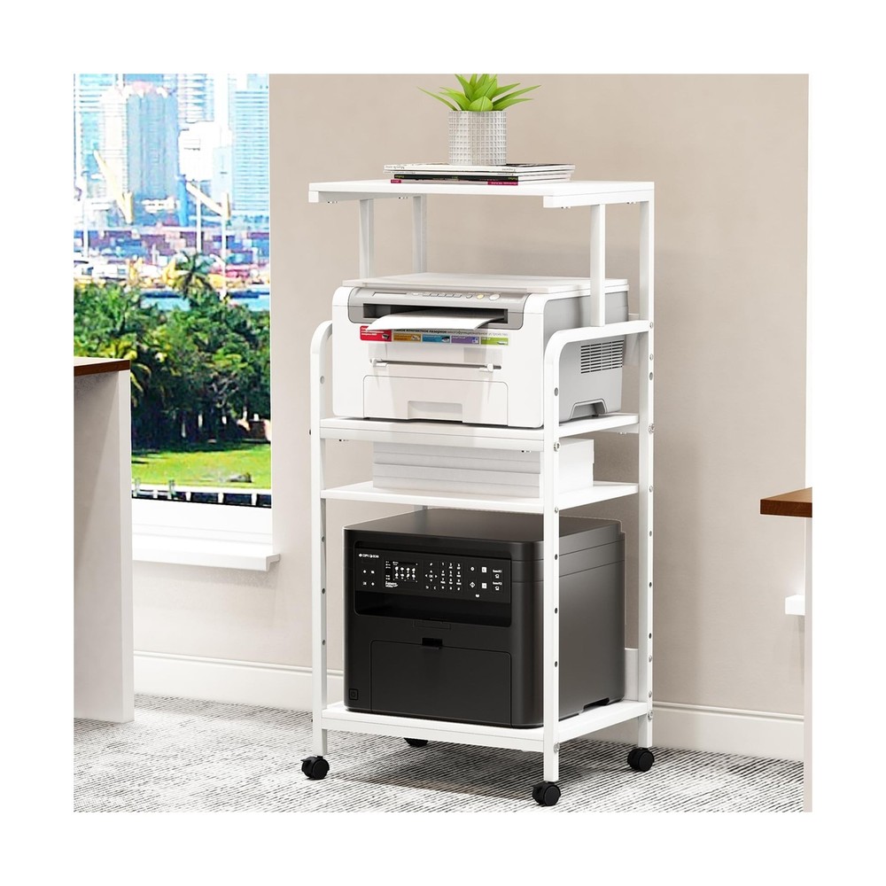 4-Tier Printer Stand with Storage Shelf, Mobile Printer Table for Home Office...
