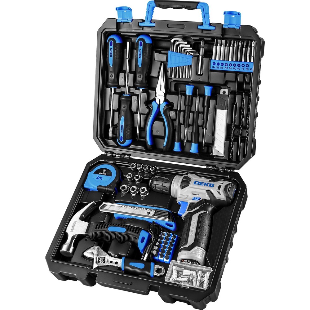 Drill Set: Tool Set with 8V Blue Cordless Drill, Home Tool Kit with Drill, Ha...