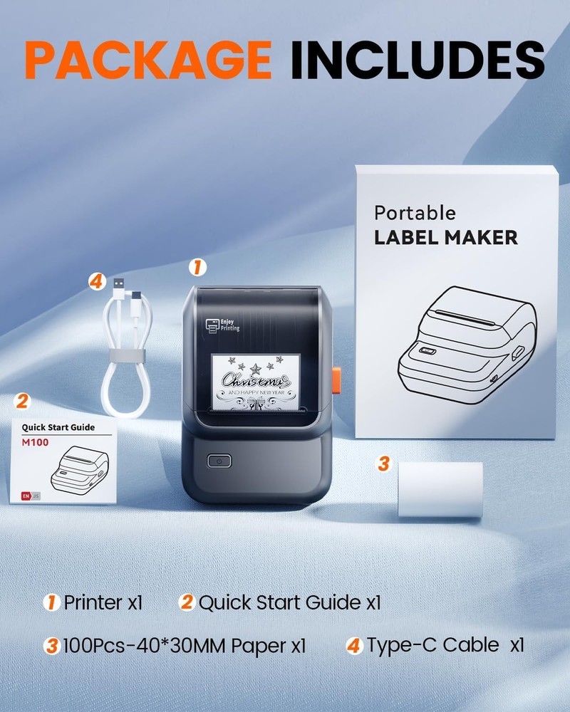 Versatile M100 Bluetooth Label Printer - 2000 Icons, Fast Thermal Printing