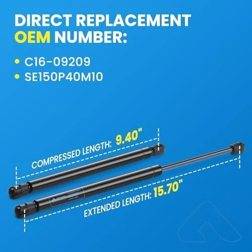 C16-09209 21577-002 Gas Struts 38lbs, 419697 Camper Shell Shocks 16 inch 38LB