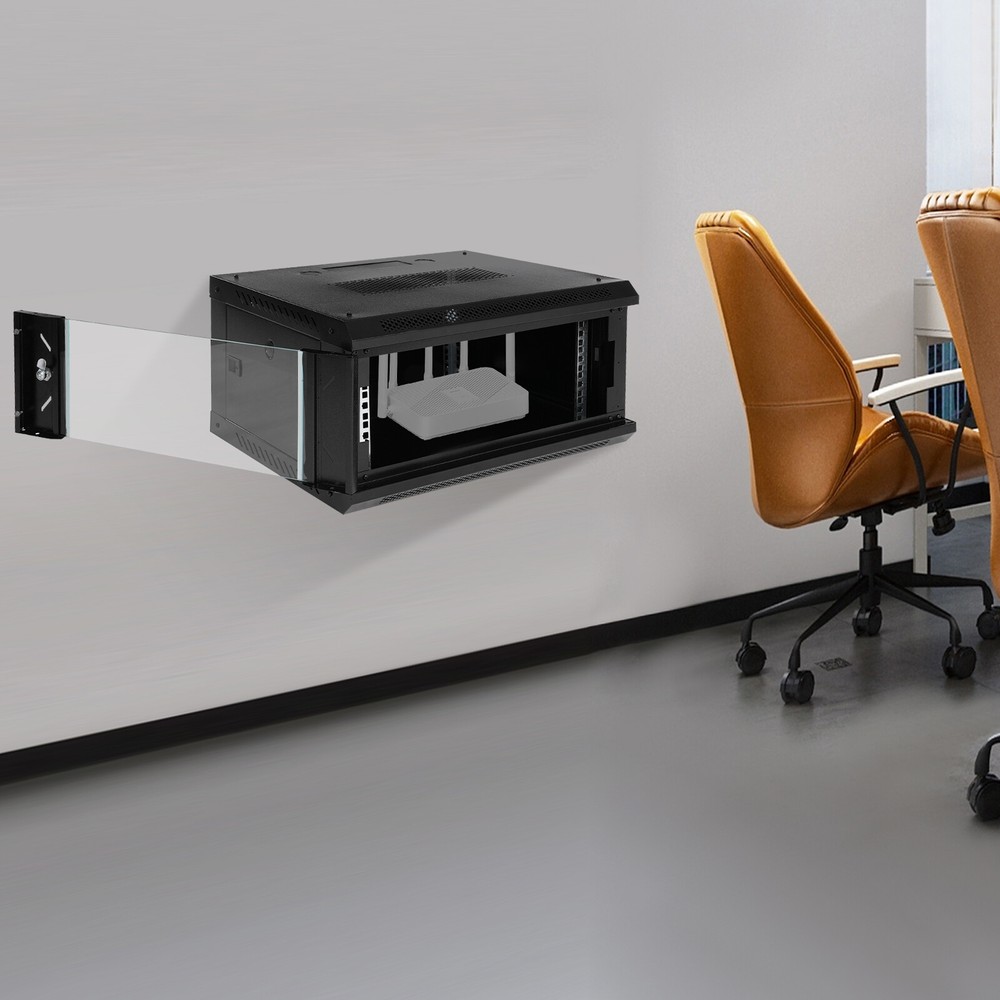 4U Wall Mount Network Server Cabinet, Locking Glass Door, Removable Side Panels