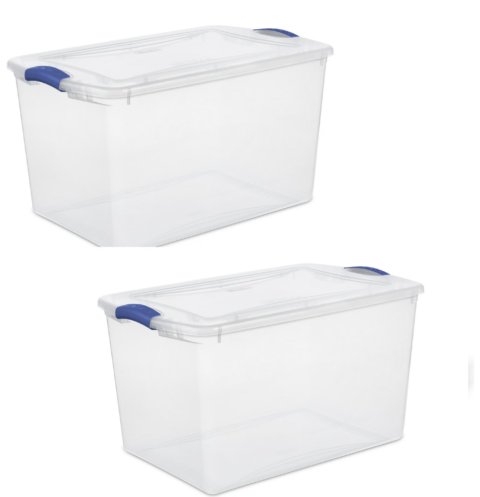 (2 Pack)  Large Storage Bin, 66 Quart Clear Plastic Storage Container with Latch