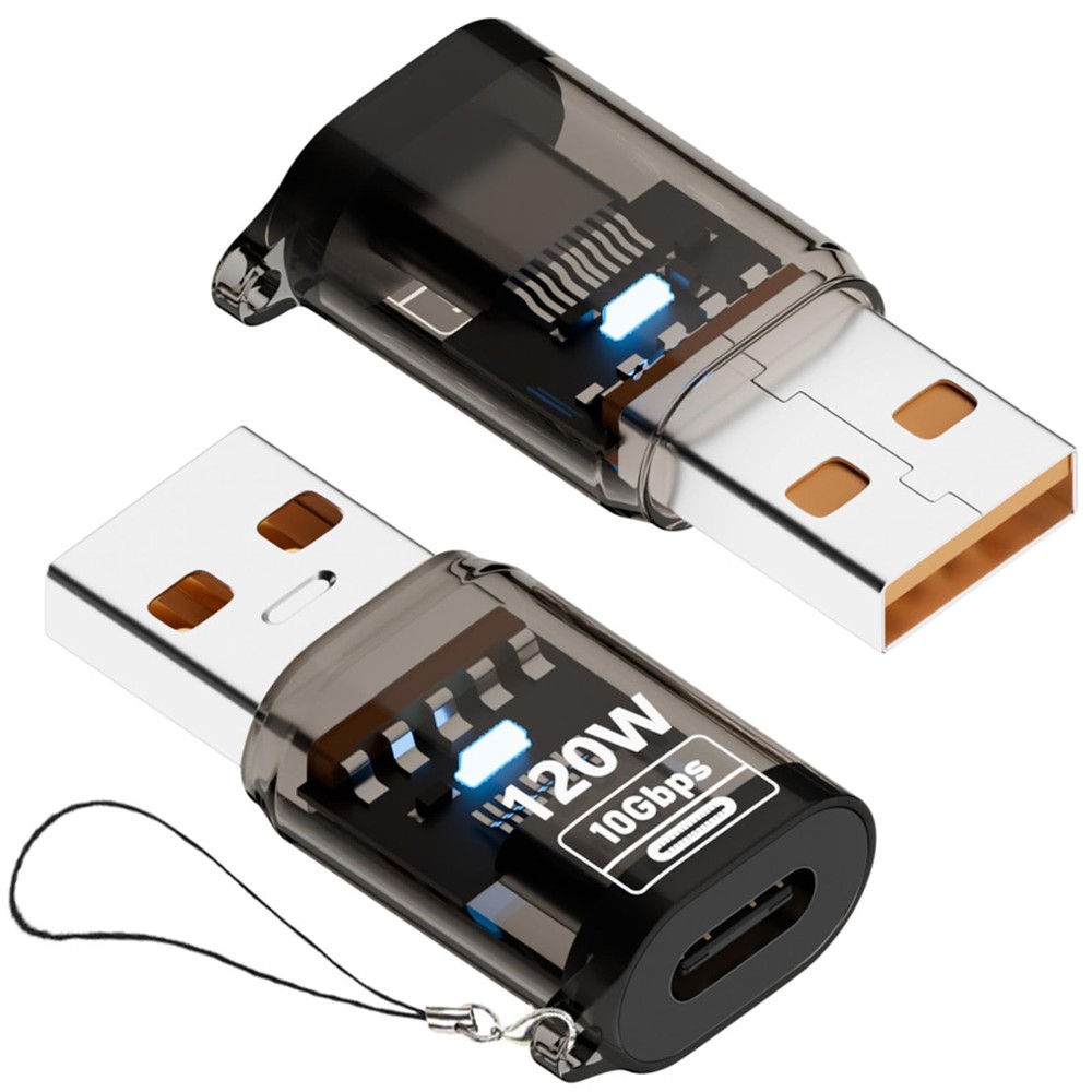 USB to C Adapter (2 Pack), Type C USB-A Adapter, Translucent black