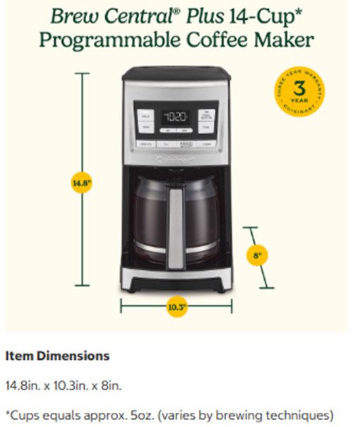 Cuisinart Brew Central Plus 14-Cup Programmable Coffee Maker, CBC-8500PC, NEW