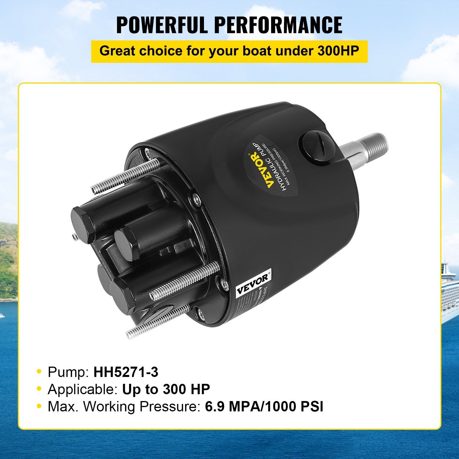 Hydraulic Steering Pump 300HP for Outboard Boats, Compatible with Helm Models