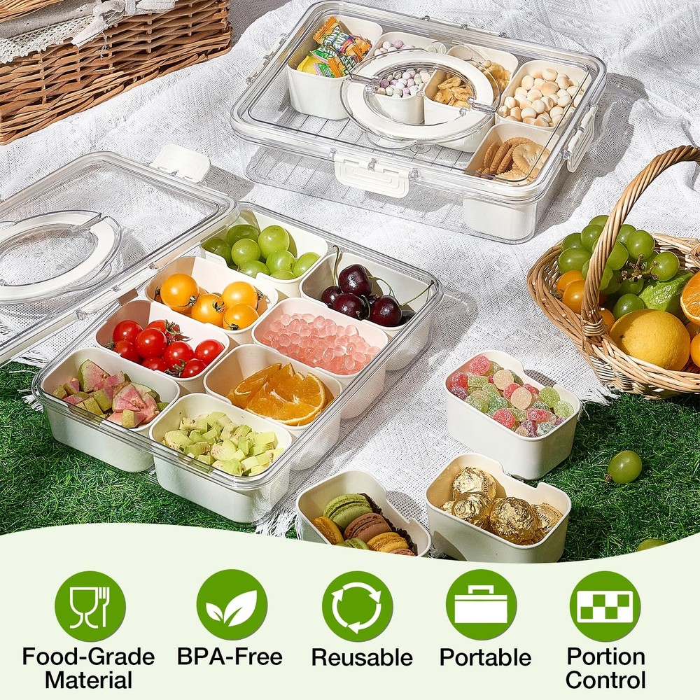 Snackle Box Container set 2 Pack Divided Serving Tray for Food