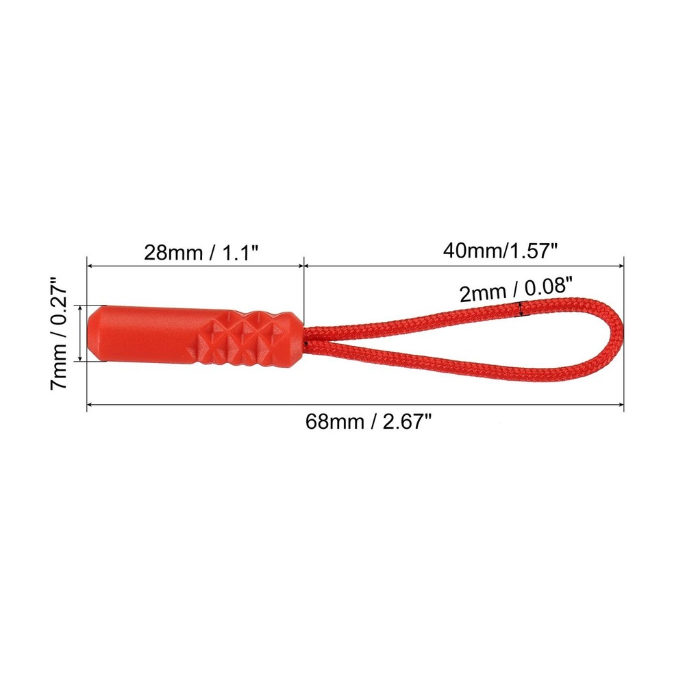 Zipper Pulls Extension Handle Cord, 20 Pack Plastic Cylindrical Head, Red