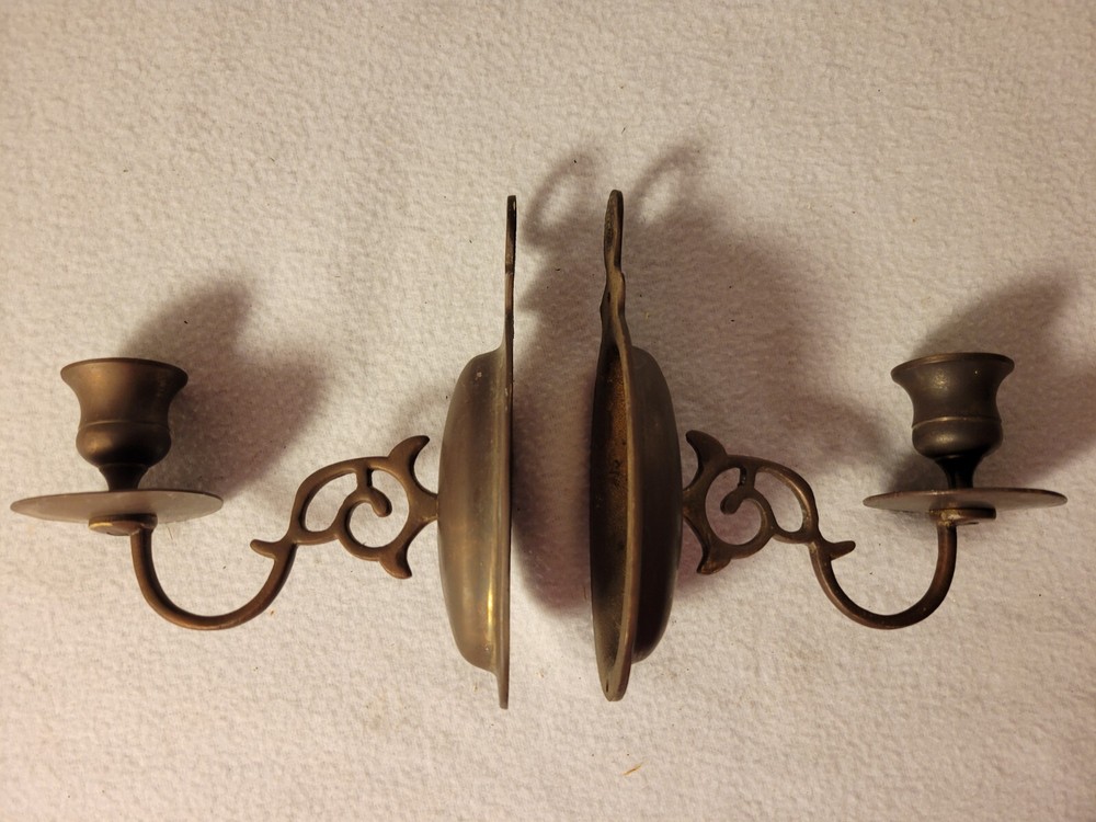 Vintage Pair Brass Wall Sconces Candleholders