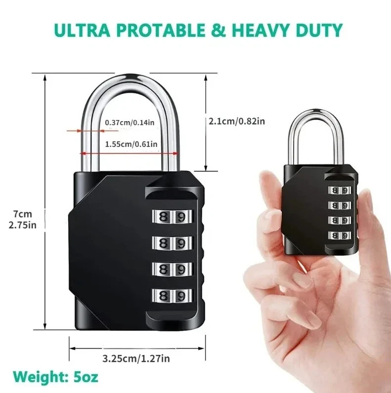 1 pc 4 Digit Resettable Combination Padlock Waterproof Heavy Duty Lock