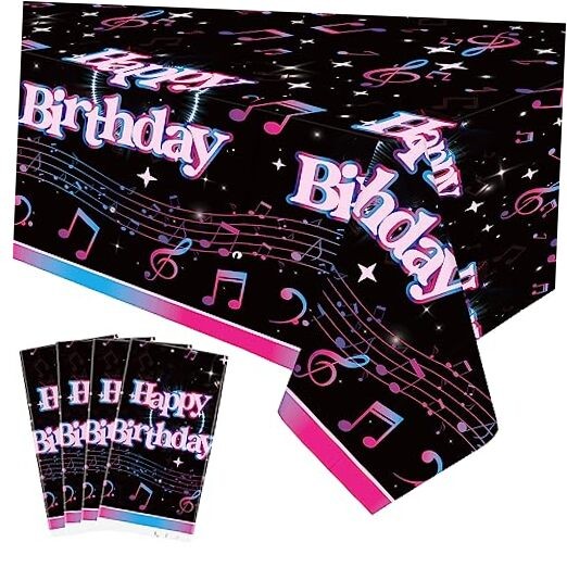 4-Piece Music Party Decorations - Rectangular Plastic Table Covers for