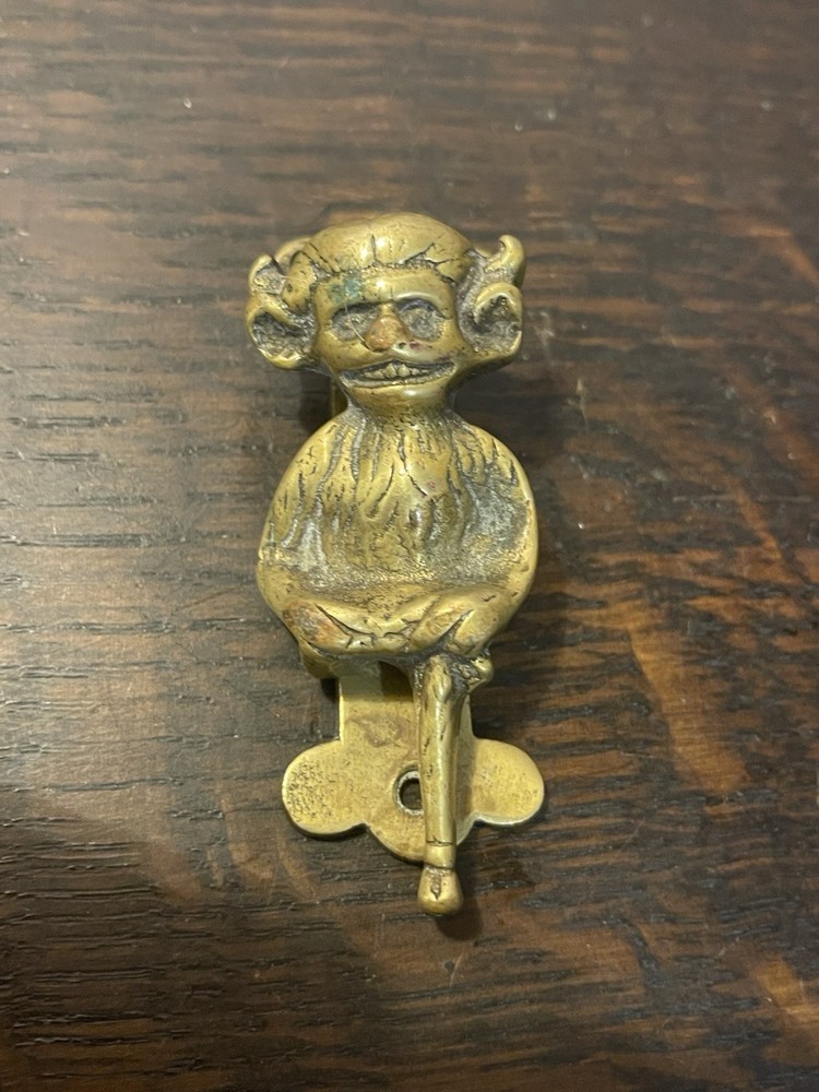 VINTAGE SOLID BRASS DEVIL DEMON IMP BRASS MINI DOOR KNOCKER 4”