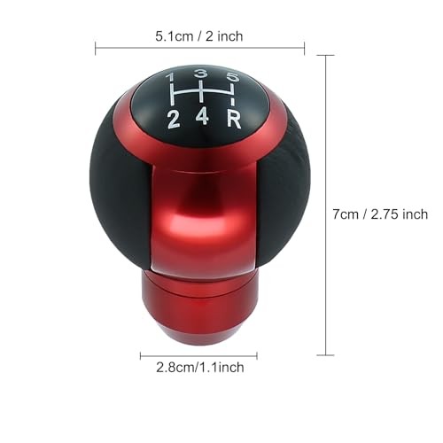 5 Speed Manual Shift Knob Leather Round Ball Gear Shifter Knobs Handle Red