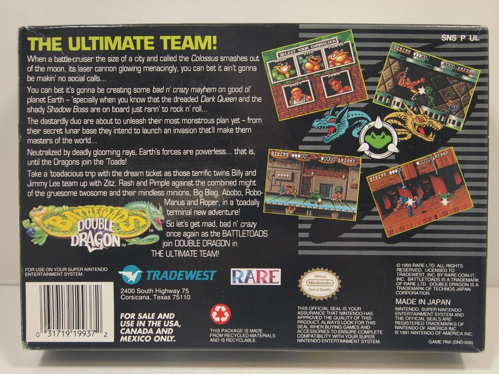 Battletoads Double Dragon (Super Nintendo | SNES) Authentic BOX ONLY