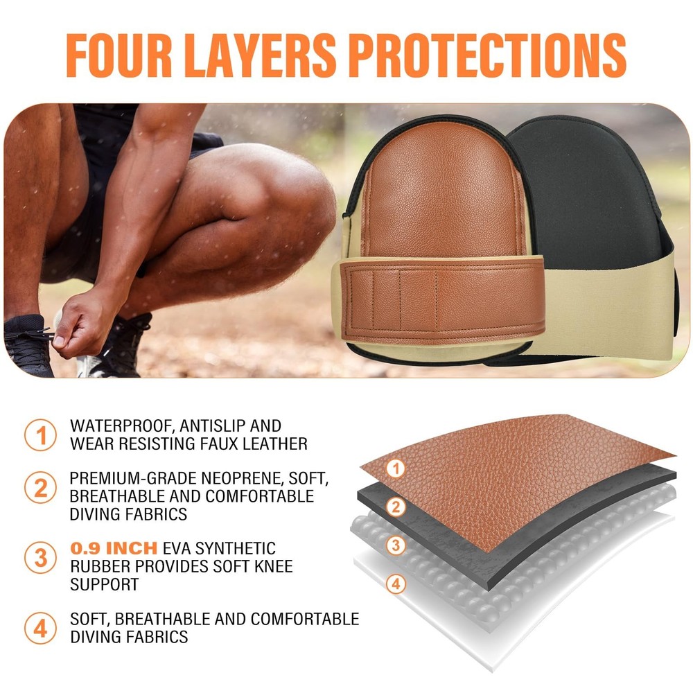 Safety Knee Pads for Work Super Soft Leather Knee Protector For Construction,...